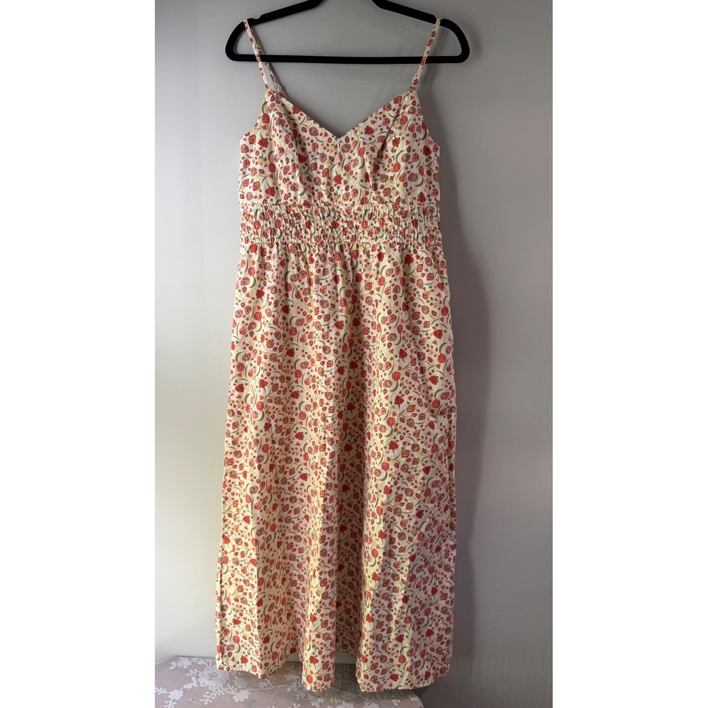 Old Navy Maxi Dress Womens M Tall Cream Floral Cotton Smocked Waist Pockets EX